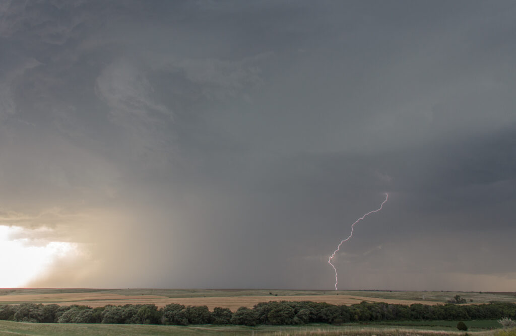 Lightning over Kansas hills