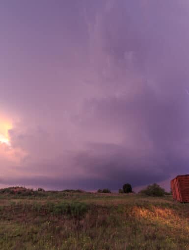 Bright cloud to ground lightning strike out of a supercell near Turkey, TX