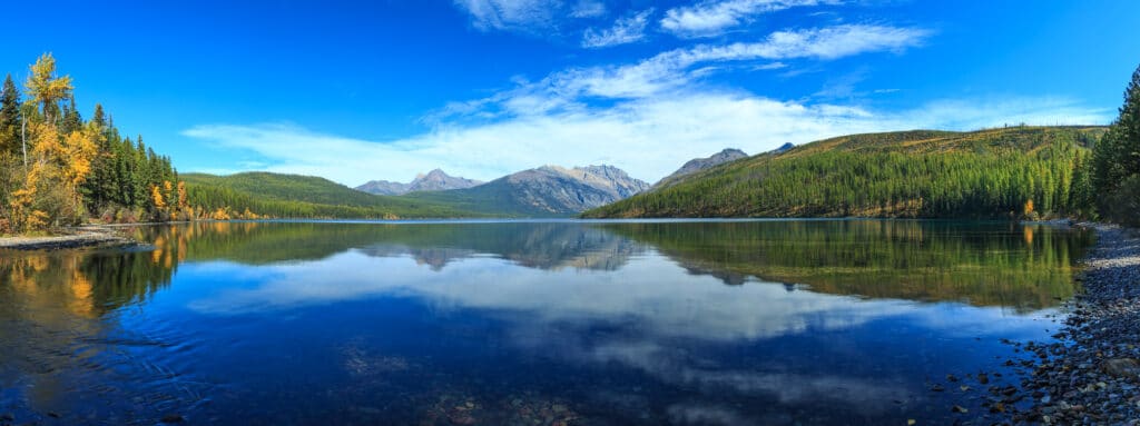 Panoramic view of Kintla Lake in Glacier National Park