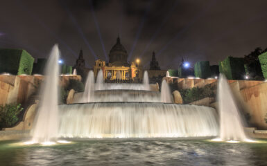 Waterfalls and fountains in front of Museu Nacional d'Art de Catalunya