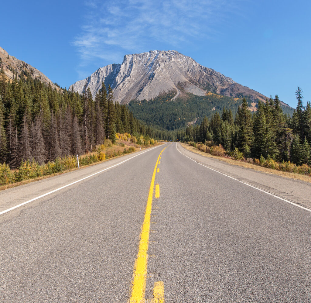 Mt Rae in the background of highway 40 in Alberta