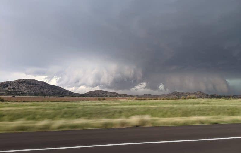 A supercell over the Wichita Mountains near the town of Roosevelt on October 10, 2021.