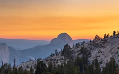 View of Half Dome from Olmsted Point at sunset in Yosemite National Park