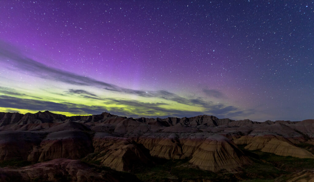 Auroras over Badlands National Park