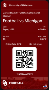 Michigan vs Oklahoma in Norman game ticket 2025